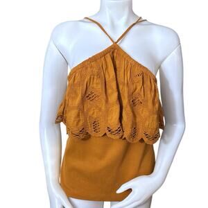 Anthropologie Ruffle Halter Top Honey Spring Summer Vacation Boho Size XL NWT
